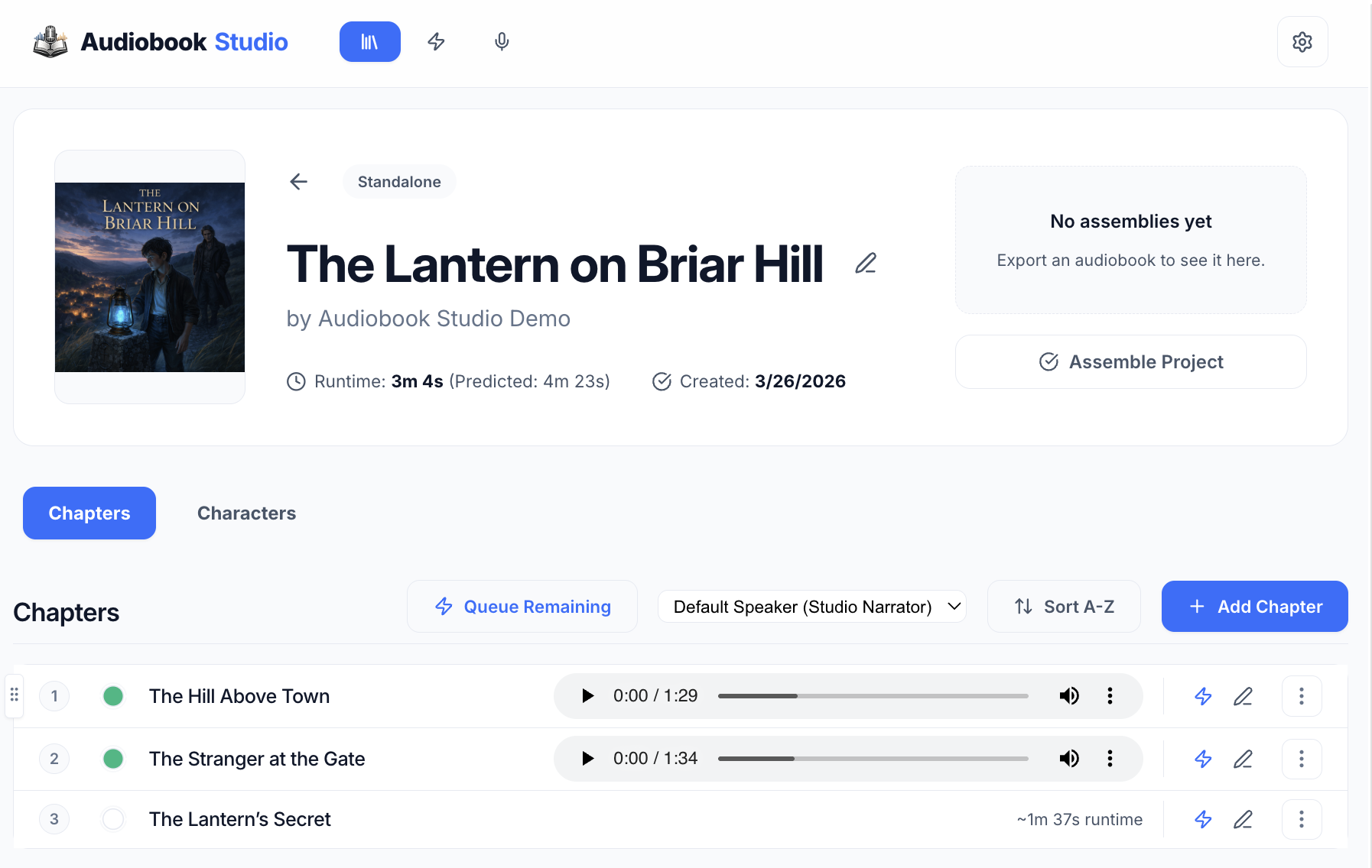 Demo Chapters Interface