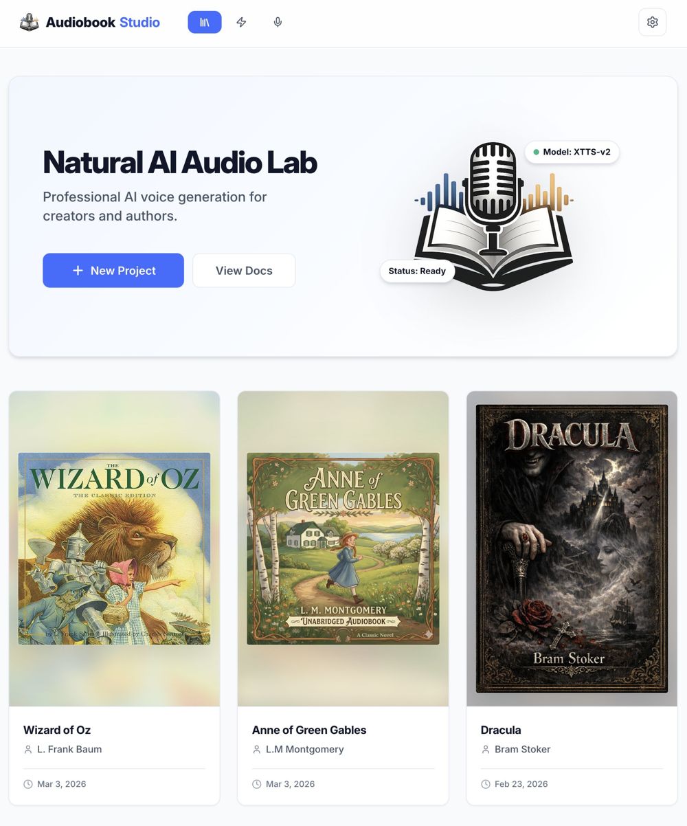Project Library showing book cards and production status