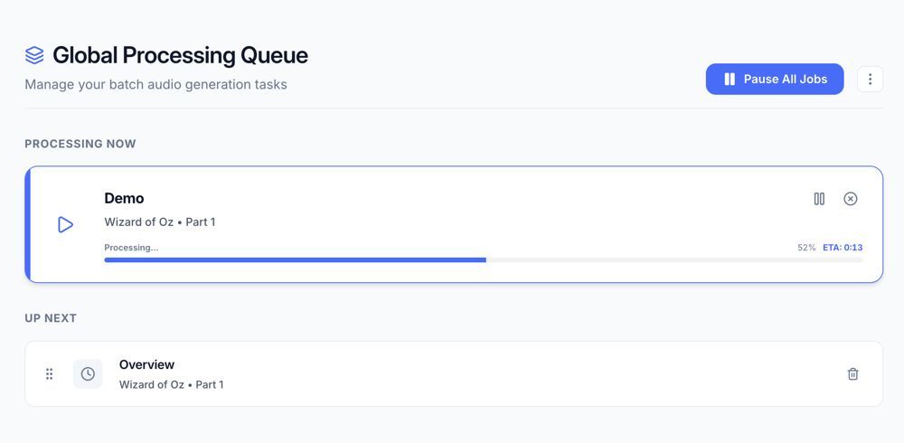 Smart Queue showing processing progress and hardware-aware ETAs